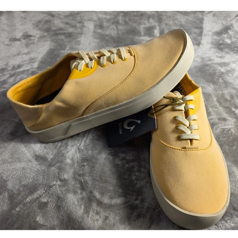 OluKai Tradewind Canvas Casual Sneakers Mens 10.5 Solar Glow Peach/Yellow NWOB
